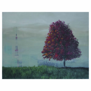 'Red Tree Survives in the Foreground of a Polluted City'