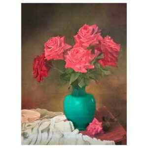 'Pink Roses in a Blue Vase'